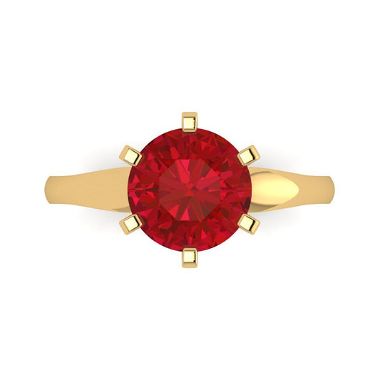 2.5 cttw Simulated Ruby Solitaire  Engagement Ring - Solid Yellow Gold (VVS1, Round Cut,8.5mm)