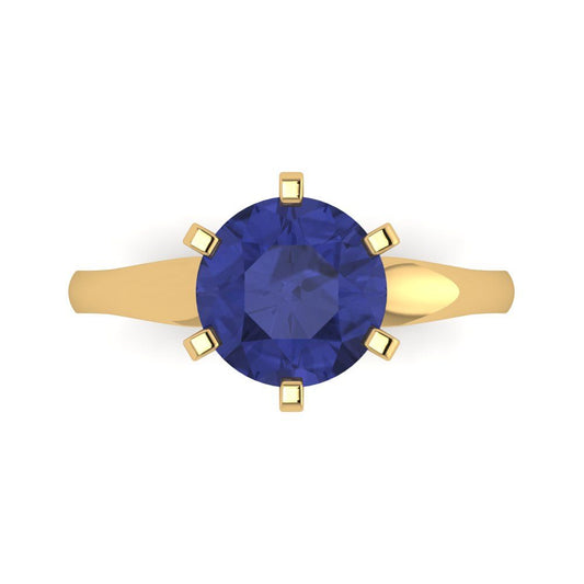 2.5 cttw Simulated Tanzanite Solitaire  Engagement Ring - Solid Yellow Gold (VVS1, Round Cut,8.5mm)