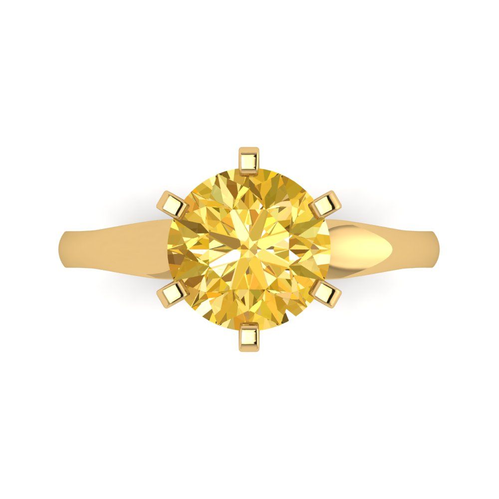 2.5 cttw Zirconia Simulated Yellow Diamond Solitaire  Engagement Ring - Solid Yellow Gold (VVS1, Round Cut,8.5mm)