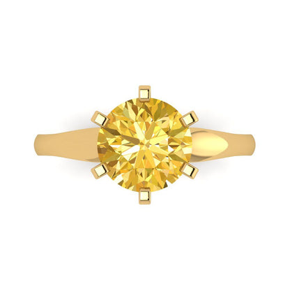 2.5 cttw Zirconia Simulated Yellow Diamond Solitaire  Engagement Ring - Solid Yellow Gold (VVS1, Round Cut,8.5mm)