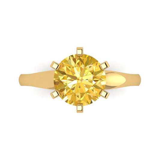 2.5 cttw Zirconia Simulated Yellow Diamond Solitaire  Engagement Ring - Solid Yellow Gold (VVS1, Round Cut,8.5mm)