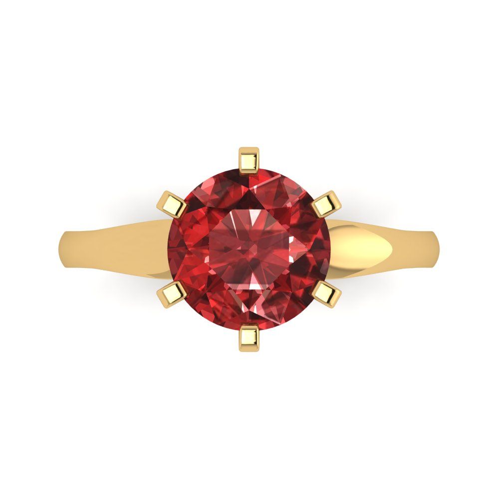 2.5 cttw Natural Garnet Solitaire  Engagement Ring - Solid Yellow Gold (VVS1, Round Cut,8.5mm)