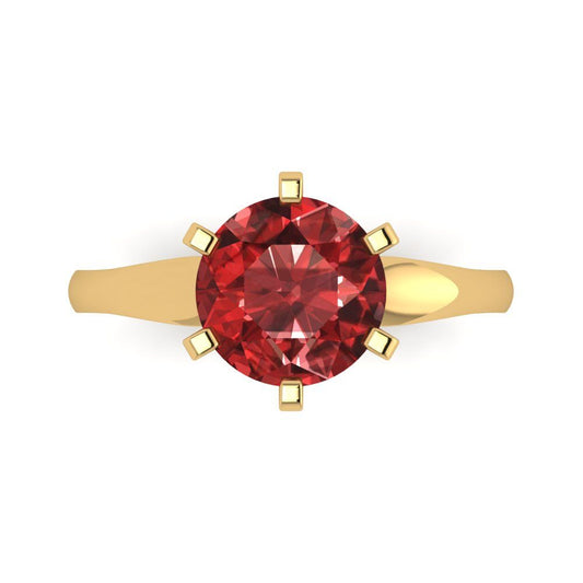 2.5 cttw Natural Garnet Solitaire  Engagement Ring - Solid Yellow Gold (VVS1, Round Cut,8.5mm)