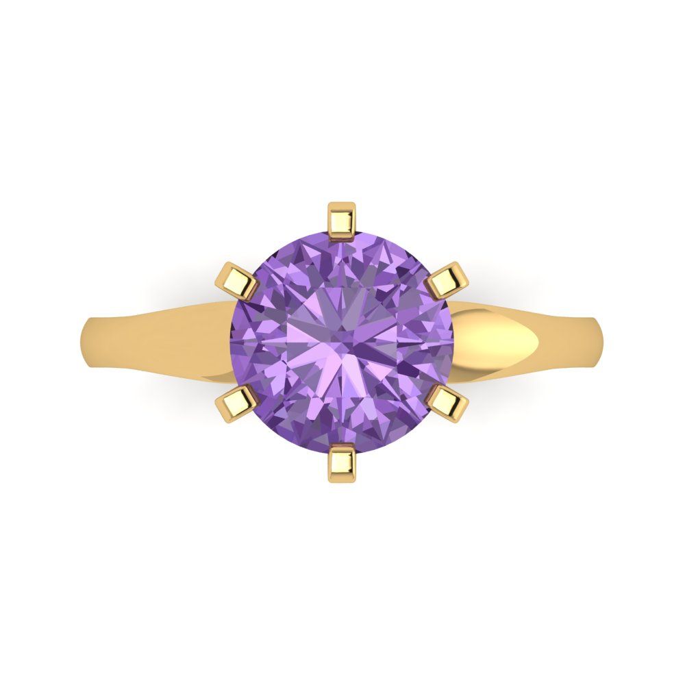 2.5 cttw Simulated Alexandrite Solitaire  Engagement Ring - Solid Yellow Gold (VVS1, Round Cut,8.5mm)