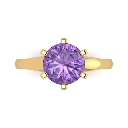 2.5 cttw Simulated Alexandrite Solitaire  Engagement Ring - Solid Yellow Gold (VVS1, Round Cut,8.5mm)