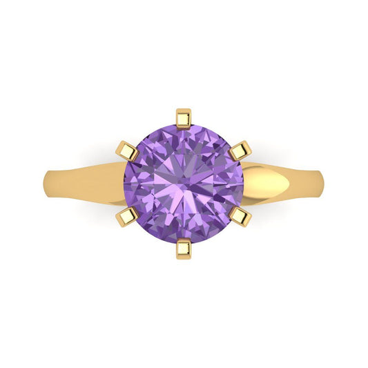 2.5 cttw Simulated Alexandrite Solitaire  Engagement Ring - Solid Yellow Gold (VVS1, Round Cut,8.5mm)