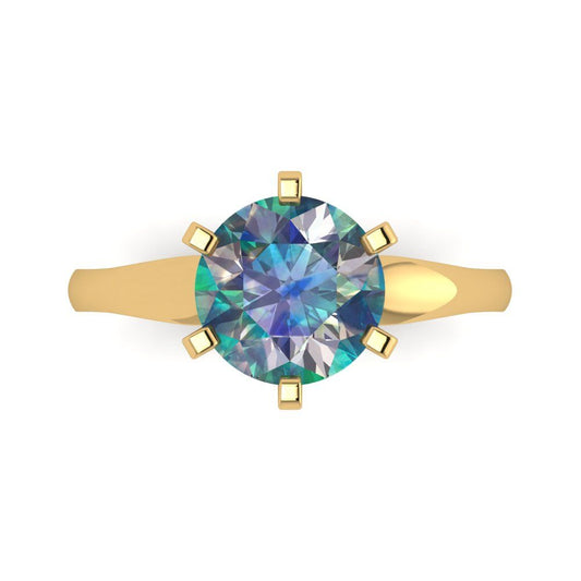 2.5 cttw Blue Moissanite Solitaire  Engagement Ring - Solid Yellow Gold (VVS1, Round Cut,8.5mm)