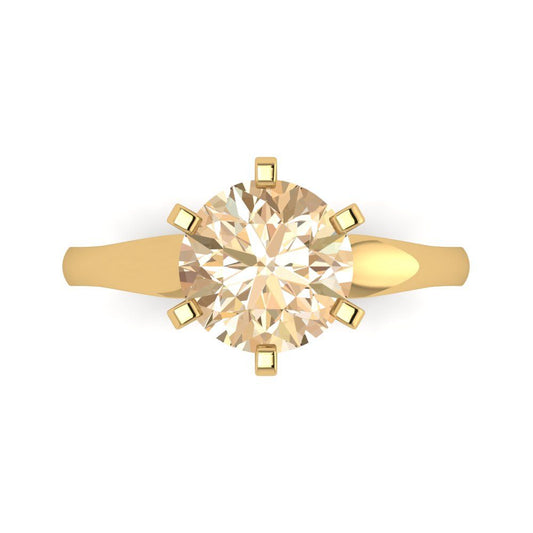 2.5 cttw Natural Morganite Solitaire  Engagement Ring - Solid Yellow Gold (VVS1, Round Cut,8.5mm)