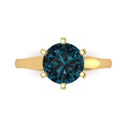 2.5 cttw Natural London Blue Topaz Solitaire  Engagement Ring - Solid Gold (Round Cut,8.5mm)