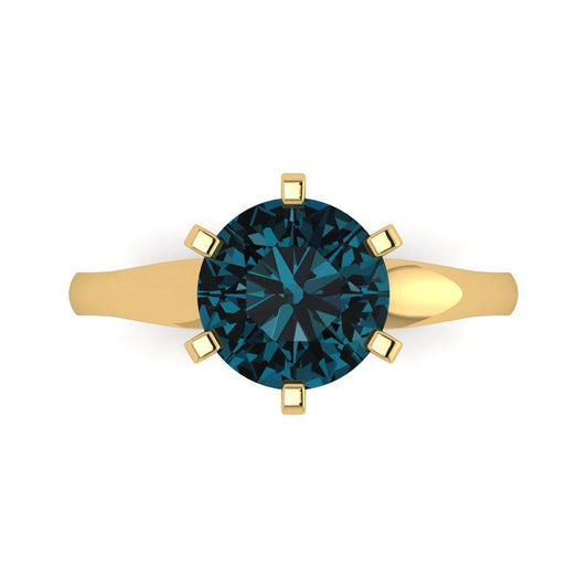 2.5 cttw Natural London Blue Topaz Solitaire  Engagement Ring - Solid Yellow Gold (VVS1, Round Cut,8.5mm)