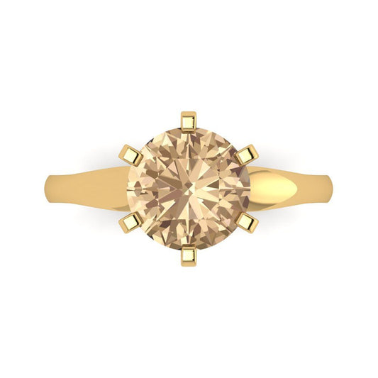 2.5 cttw Yellow Moissanite Solitaire  Engagement Ring - Solid Yellow Gold (VVS1, Round Cut,8.5mm)