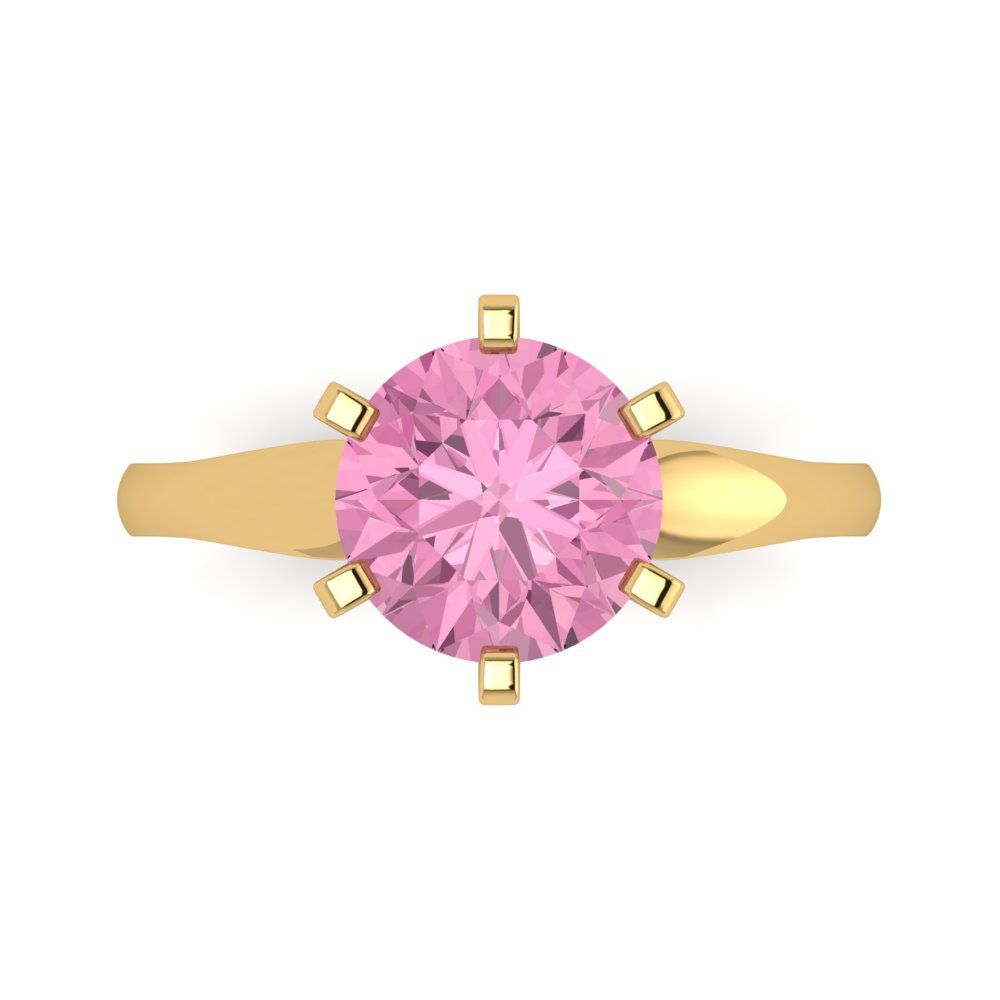 2.5 cttw Zirconia Simulated Pink Diamond Solitaire  Engagement Ring - Solid Yellow Gold (VVS1, Round Cut,8.5mm)
