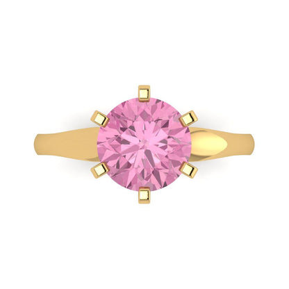 2.5 cttw Zirconia Simulated Pink Diamond Solitaire  Engagement Ring - Solid Yellow Gold (VVS1, Round Cut,8.5mm)