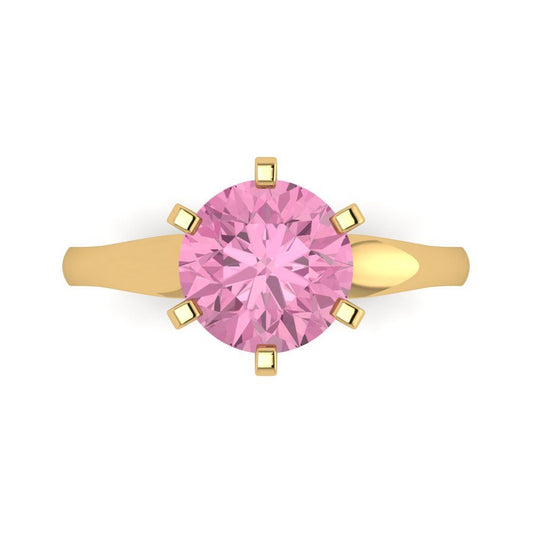 2.5 cttw Zirconia Simulated Pink Diamond Solitaire  Engagement Ring - Solid Yellow Gold (VVS1, Round Cut,8.5mm)