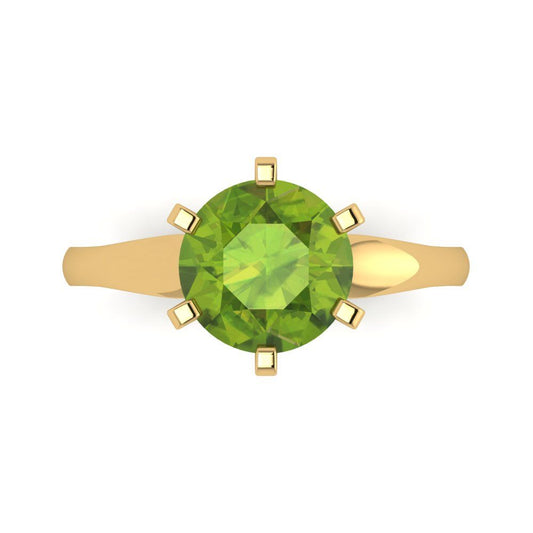 2.5 cttw Natural Peridot Solitaire  Engagement Ring - Solid Yellow Gold (VVS1, Round Cut,8.5mm)