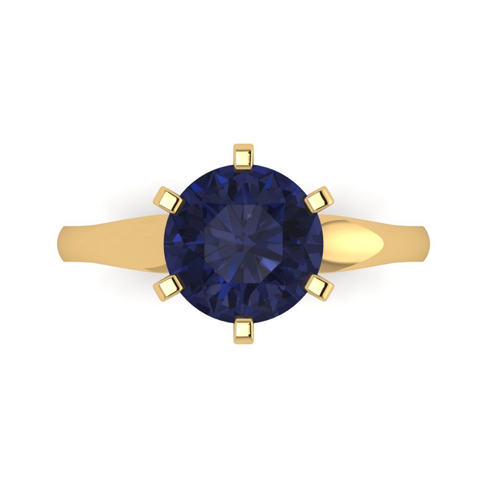 2.5 cttw Simulated Blue Sapphire Solitaire  Engagement Ring - Solid Gold (Round Cut,8.5mm)