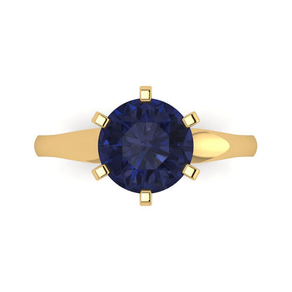 2.5 cttw Simulated Blue Sapphire Solitaire  Engagement Ring - Solid Gold (Round Cut,8.5mm)