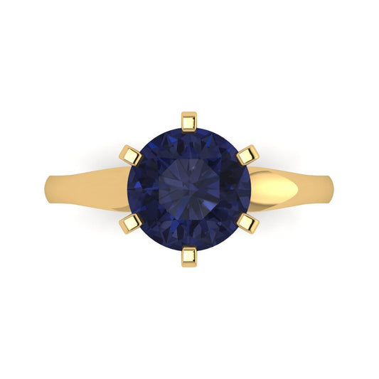 2.5 cttw Simulated Blue Sapphire Solitaire  Engagement Ring - Solid Yellow Gold (VVS1, Round Cut,8.5mm)