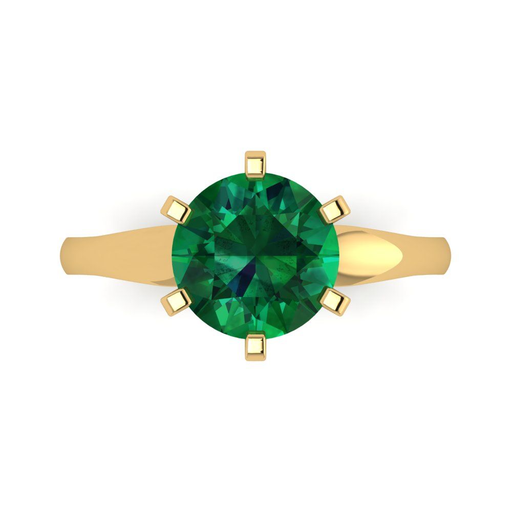 2.5 cttw Simulated Emerald Solitaire  Engagement Ring - Solid Yellow Gold (VVS1, Round Cut,8.5mm)