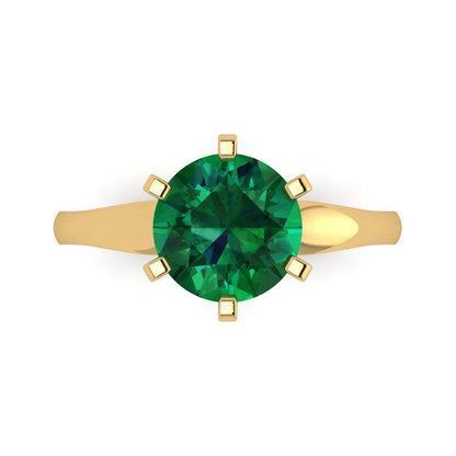 2.5 cttw Simulated Emerald Solitaire  Engagement Ring - Solid Yellow Gold (VVS1, Round Cut,8.5mm)