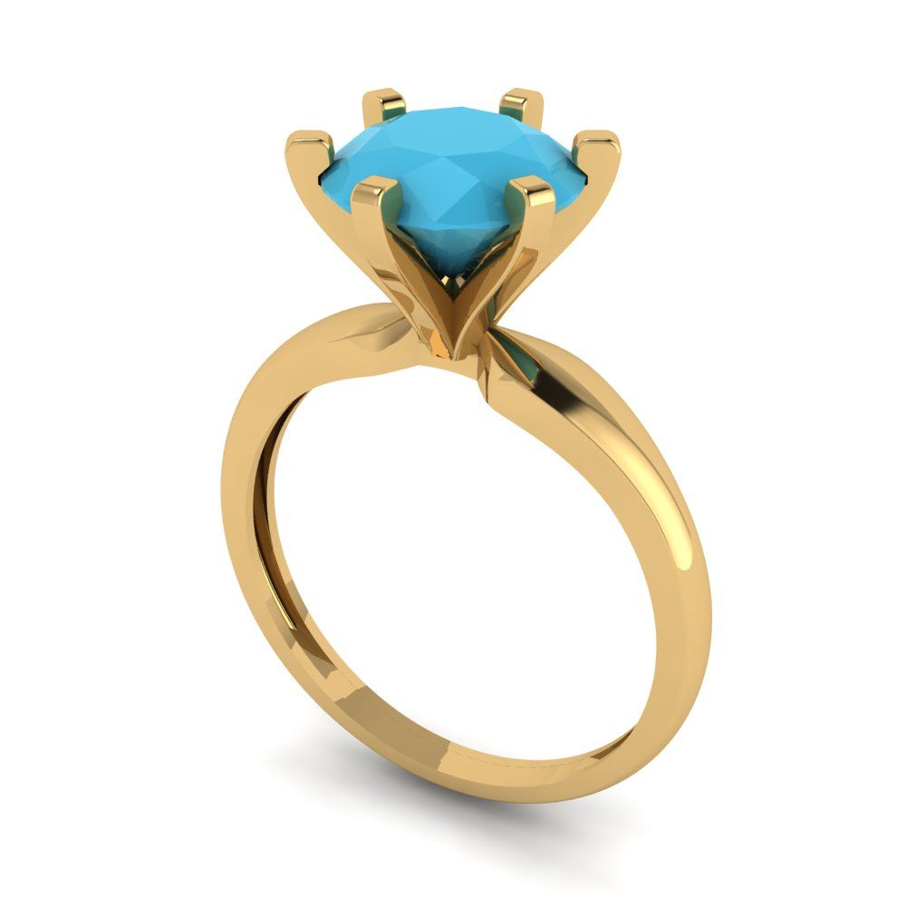 2.5 cttw Simulated Turquoise Solitaire  Engagement Ring - Solid Yellow Gold (VVS1, Round Cut,8.5mm)