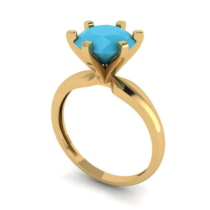 2.5 cttw Simulated Turquoise Solitaire  Engagement Ring - Solid Yellow Gold (VVS1, Round Cut,8.5mm)