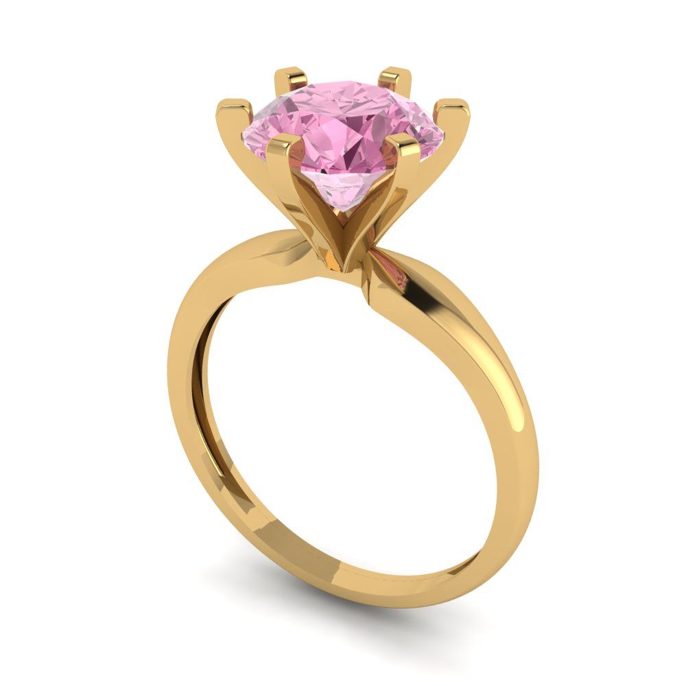 2.5 cttw Zirconia Simulated Pink Diamond Solitaire  Engagement Ring - Solid Yellow Gold (VVS1, Round Cut,8.5mm)