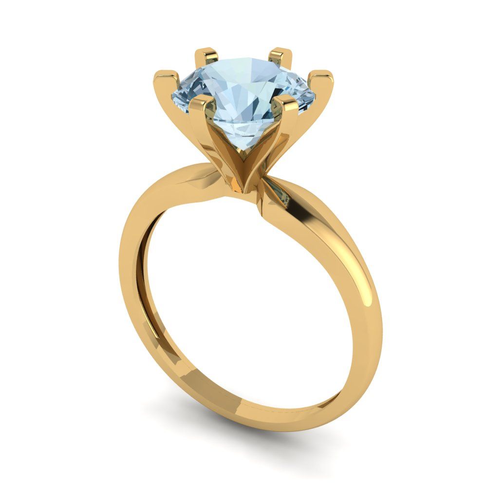 2.5 cttw Natural Aquamarine Solitaire  Engagement Ring - Solid Gold (Round Cut,8.5mm)