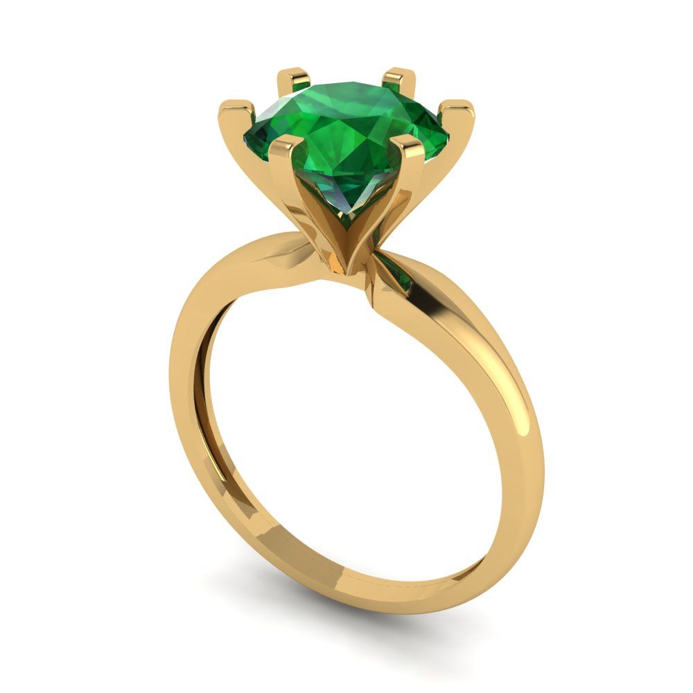 2.5 cttw Simulated Emerald Solitaire  Engagement Ring - Solid Yellow Gold (VVS1, Round Cut,8.5mm)