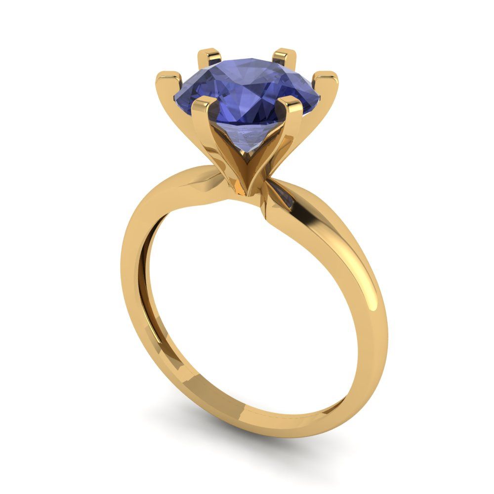 2.5 cttw Simulated Tanzanite Solitaire  Engagement Ring - Solid Gold (Round Cut,8.5mm)