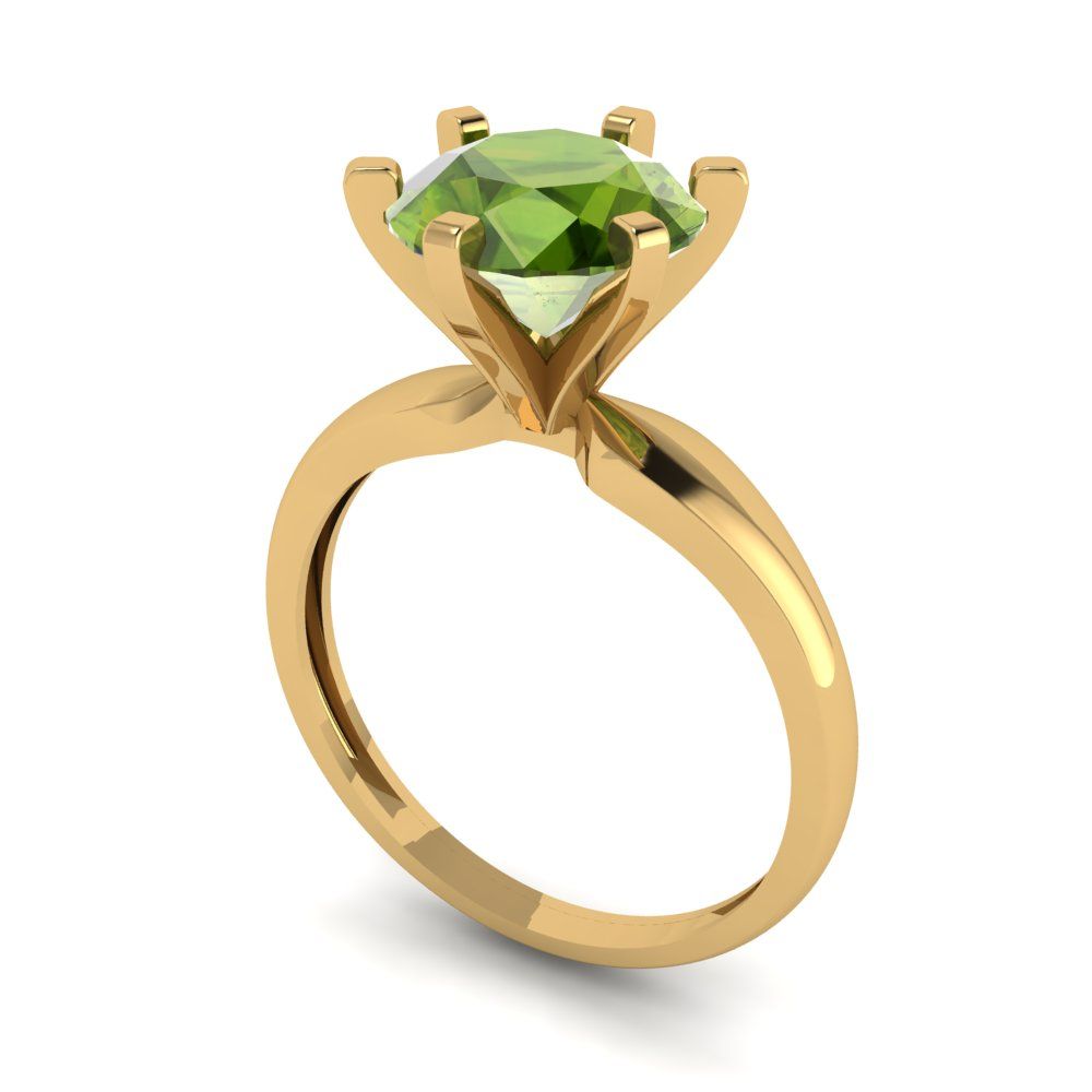 2.5 cttw Natural Peridot Solitaire  Engagement Ring - Solid Gold (Round Cut,8.5mm)