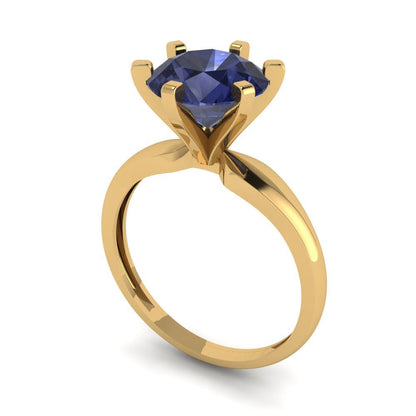 2.5 cttw Simulated Blue Sapphire Solitaire  Engagement Ring - Solid Gold (Round Cut,8.5mm)
