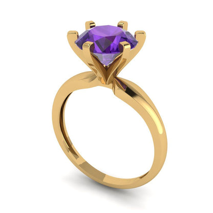 2.5 cttw Natural Amethyst Solitaire  Engagement Ring - Solid Yellow Gold (VVS1, Round Cut,8.5mm)