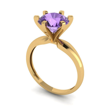 2.5 cttw Simulated Alexandrite Solitaire  Engagement Ring - Solid Yellow Gold (VVS1, Round Cut,8.5mm)