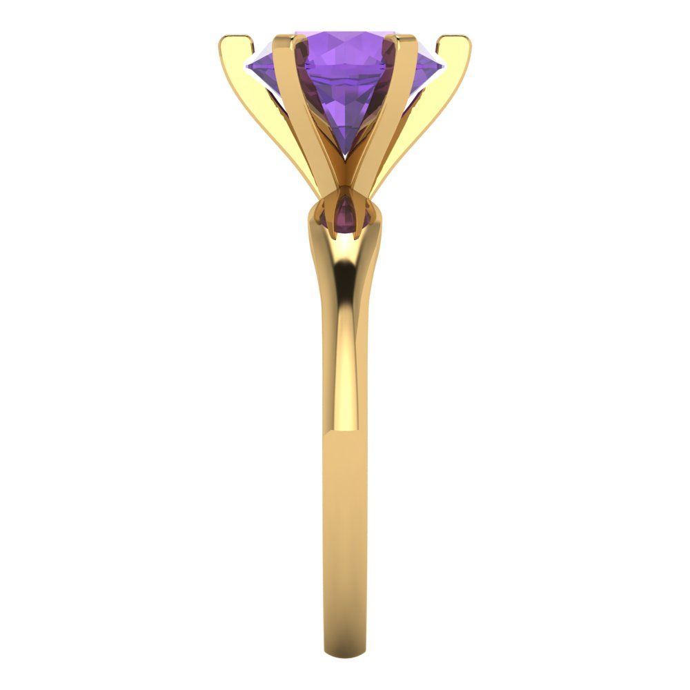 2.5 cttw Natural Amethyst Solitaire  Engagement Ring - Solid Yellow Gold (VVS1, Round Cut,8.5mm)