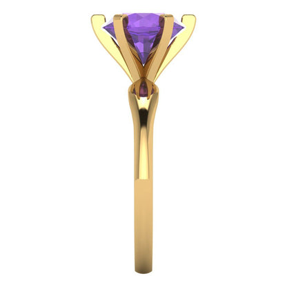 2.5 cttw Natural Amethyst Solitaire  Engagement Ring - Solid Yellow Gold (VVS1, Round Cut,8.5mm)