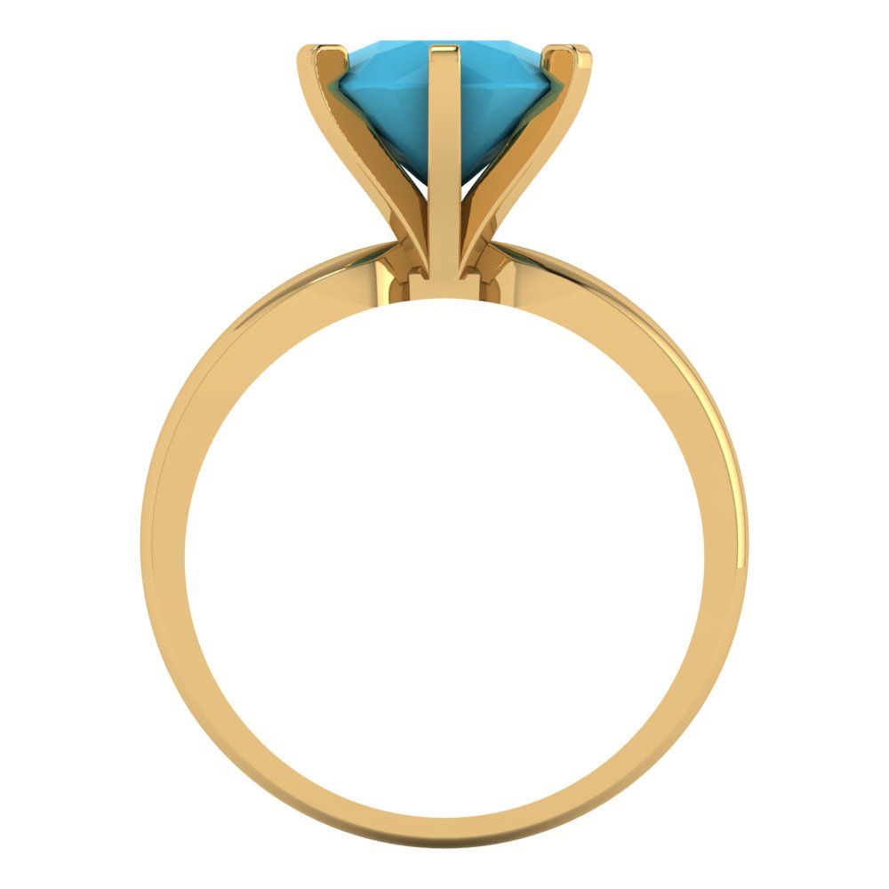 2.5 cttw Simulated Turquoise Solitaire  Engagement Ring - Solid Yellow Gold (VVS1, Round Cut,8.5mm)