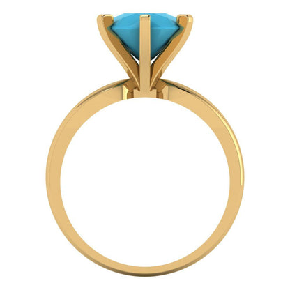 2.5 cttw Simulated Turquoise Solitaire  Engagement Ring - Solid Yellow Gold (VVS1, Round Cut,8.5mm)