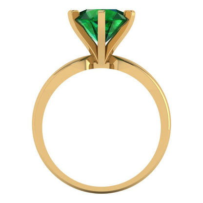 2.5 cttw Simulated Emerald Solitaire  Engagement Ring - Solid Yellow Gold (VVS1, Round Cut,8.5mm)