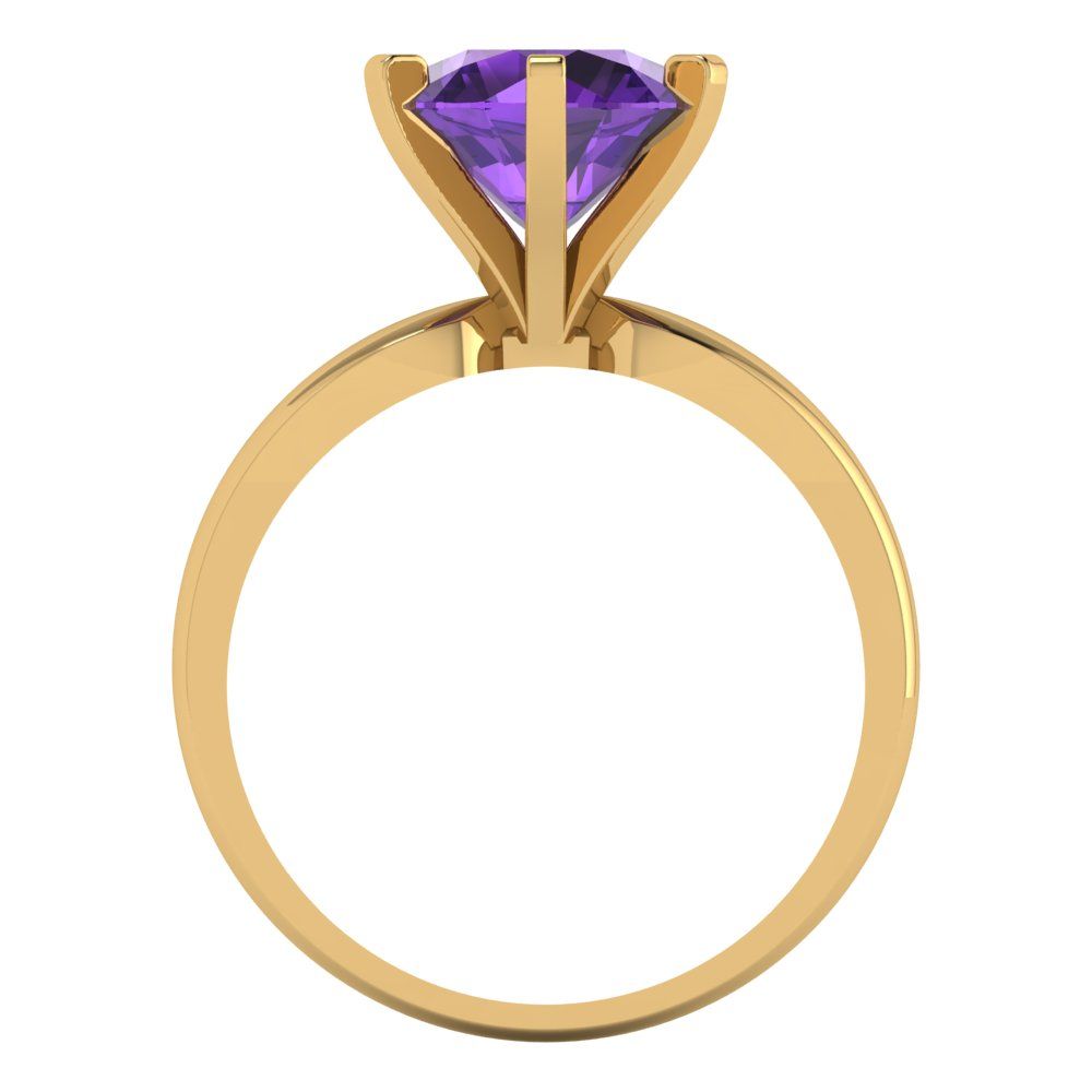 2.5 cttw Natural Amethyst Solitaire  Engagement Ring - Solid Yellow Gold (VVS1, Round Cut,8.5mm)