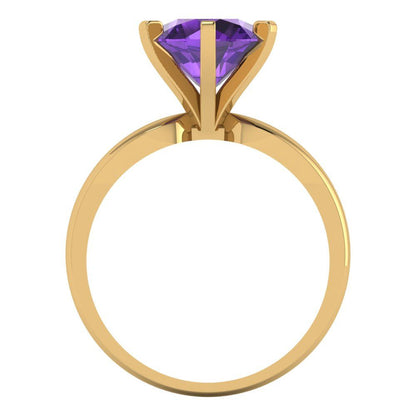 2.5 cttw Natural Amethyst Solitaire  Engagement Ring - Solid Yellow Gold (VVS1, Round Cut,8.5mm)