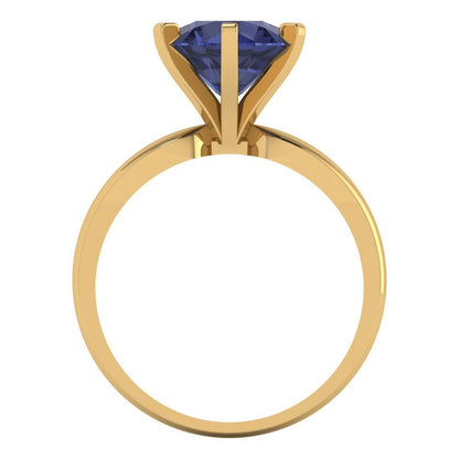 2.5 cttw Simulated Blue Sapphire Solitaire  Engagement Ring - Solid Gold (Round Cut,8.5mm)