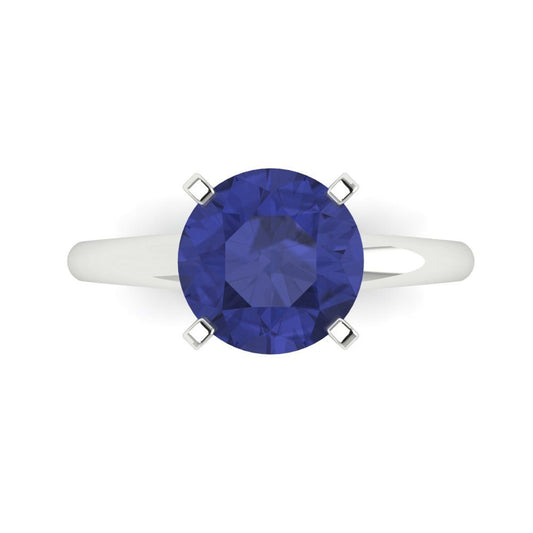 2.5 cttw Simulated Tanzanite Solitaire  Engagement Ring - Solid White Gold (VVS1, Round Cut,8.5mm)