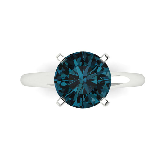 2.5 cttw Natural London Blue Topaz Solitaire  Engagement Ring - Solid White Gold (VVS1, Round Cut,8.5mm)