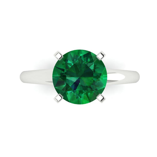 2.5 cttw Simulated Emerald Solitaire  Engagement Ring - Solid White Gold (VVS1, Round Cut,8.5mm)