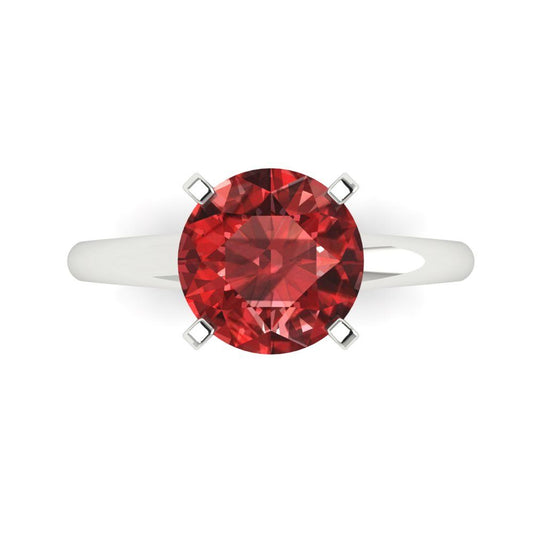 2.5 cttw Natural Garnet Solitaire  Engagement Ring - Solid White Gold (VVS1, Round Cut,8.5mm)