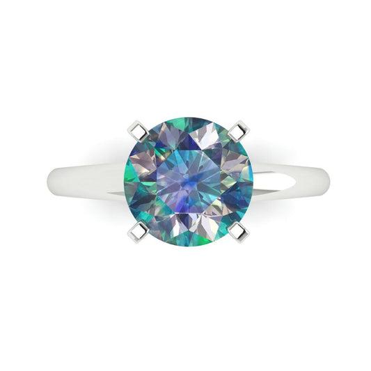 2.5 cttw Blue Moissanite Solitaire  Engagement Ring - Solid White Gold (VVS1, Round Cut,8.5mm)