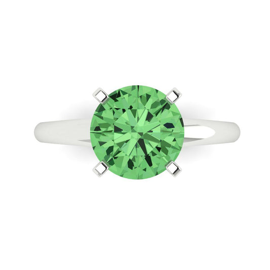 2.5 cttw Zirconia Simulated Green Diamond Solitaire  Engagement Ring - Solid White Gold (VVS1, Round Cut,8.5mm)