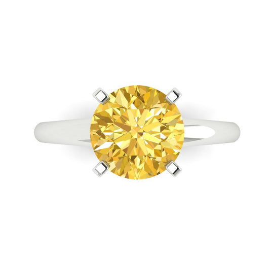 2.5 cttw Natural Citrine Solitaire  Engagement Ring - Solid White Gold (VVS1, Round Cut,8.5mm)