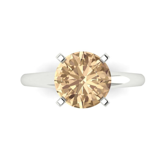 2.5 cttw Yellow Moissanite Solitaire  Engagement Ring - Solid White Gold (VVS1, Round Cut,8.5mm)